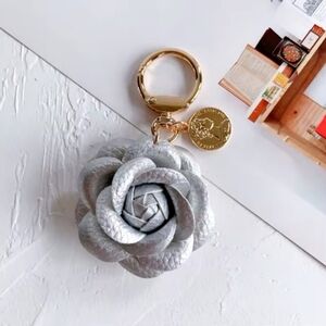 Camellia Keychain Bag Charm Silver with gold-toned tone New